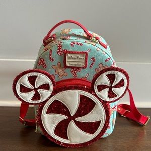 EUC Loungefly mini backpack Christmas peppermint.